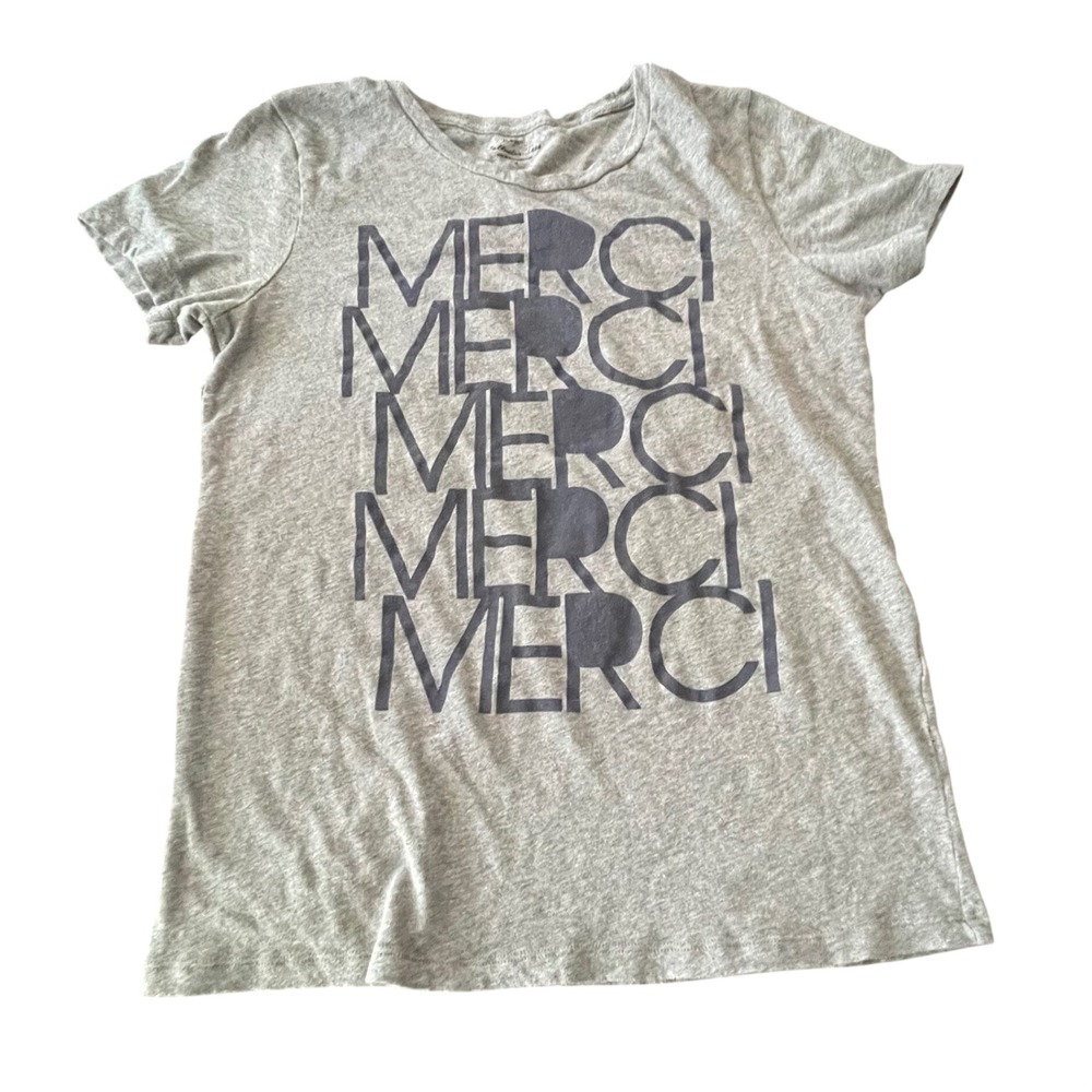 J. Crew Collector Tee Merci Graphic T-Shirt Gray Short Sleeve Medium